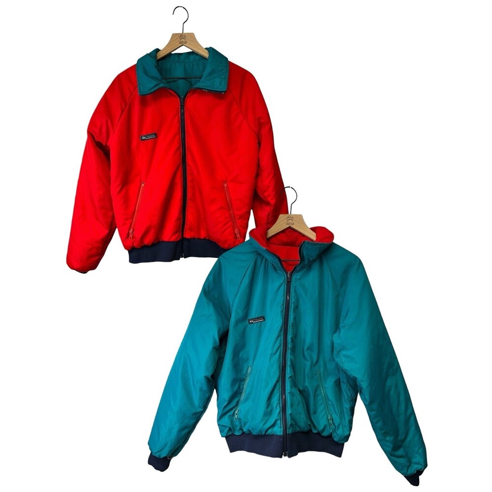 Vintage 1990s COLUMBIA Thinsulate Reversible Puffer Jacket Red Teal Men’s Large